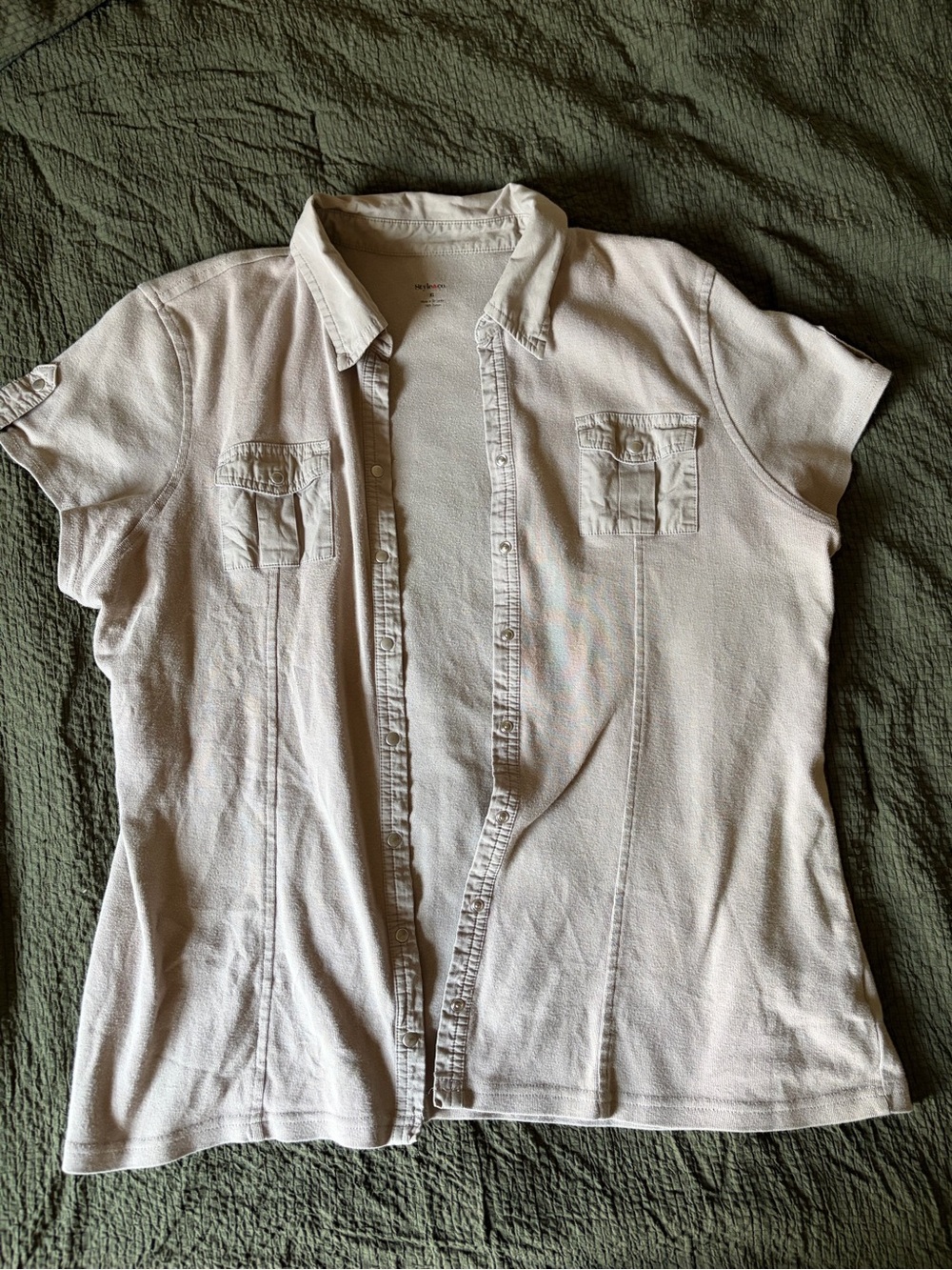 Style & Co. Short Sleeve Button-Down Shirt in Light Beige